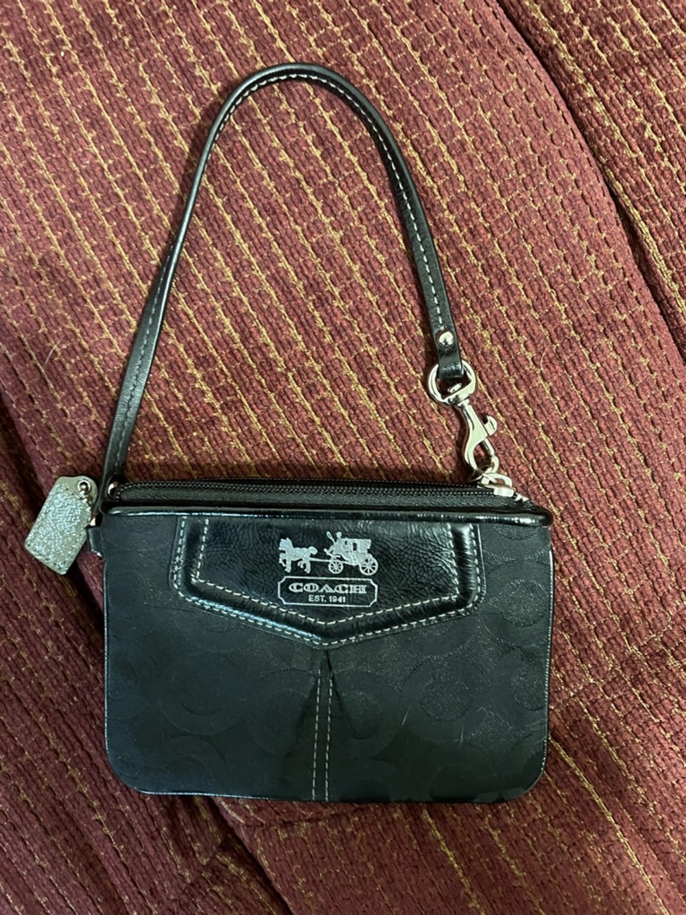 COACH Black Signature Wristlet with Silver Hardware